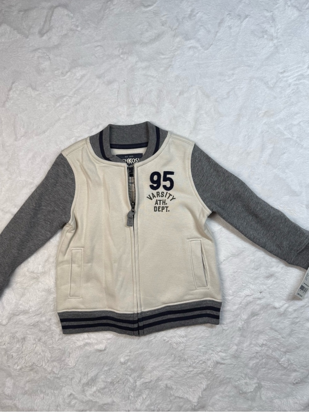 OshKosh B'gosh Cream & Gray Varsity Zip Hoodie - 95 Athletic